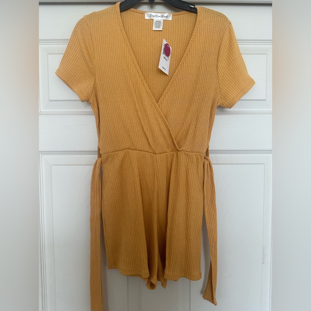 Ribbed Romper with Tie Belt